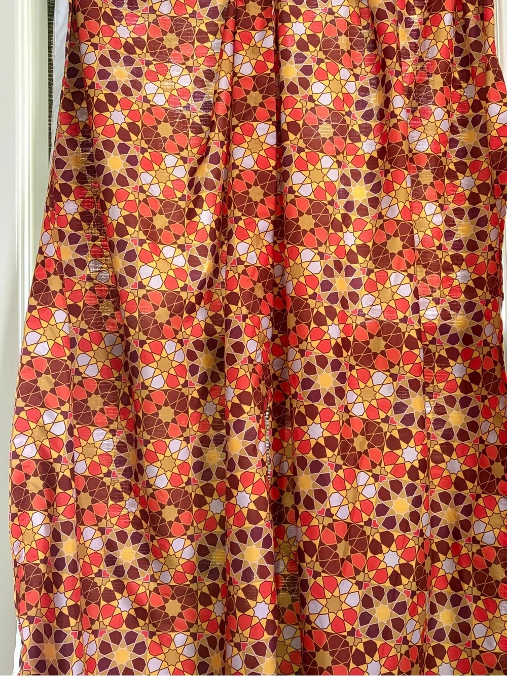 Boho geometric star mosaic curtains 29x63 2 panels orange/red/gold Moroccan vibe